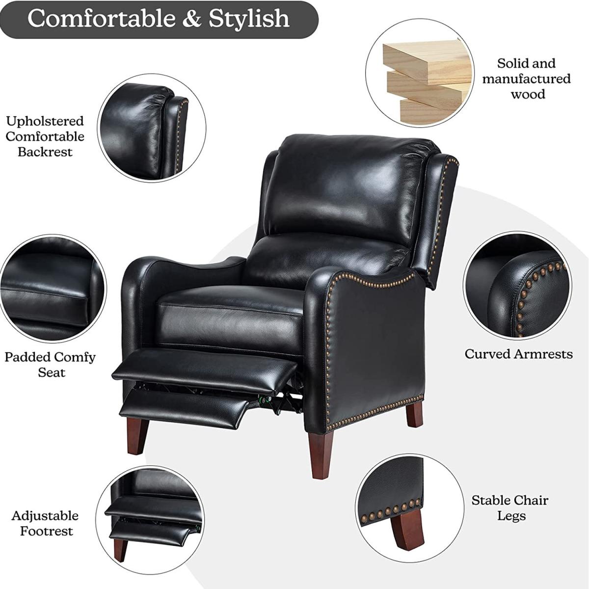 Pushback Recliner Chair Leather Effect Armchair - Black – image 12