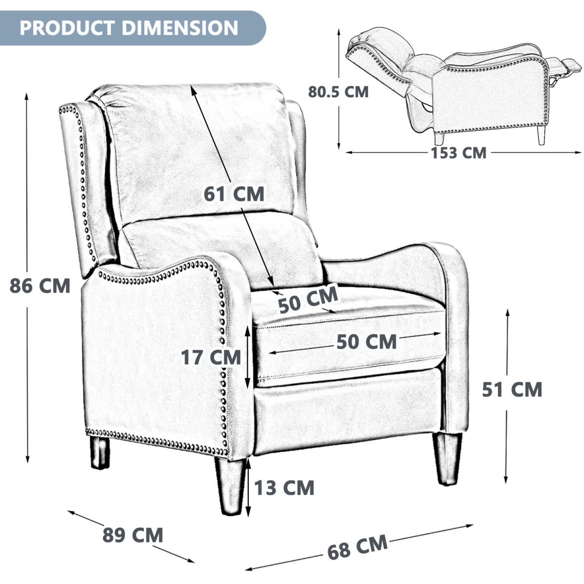 Pushback Recliner Chair Leather Effect Armchair - Black – image 13