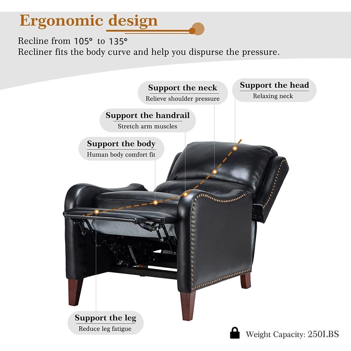 Pushback Recliner Chair Leather Effect Armchair - Black – image 3