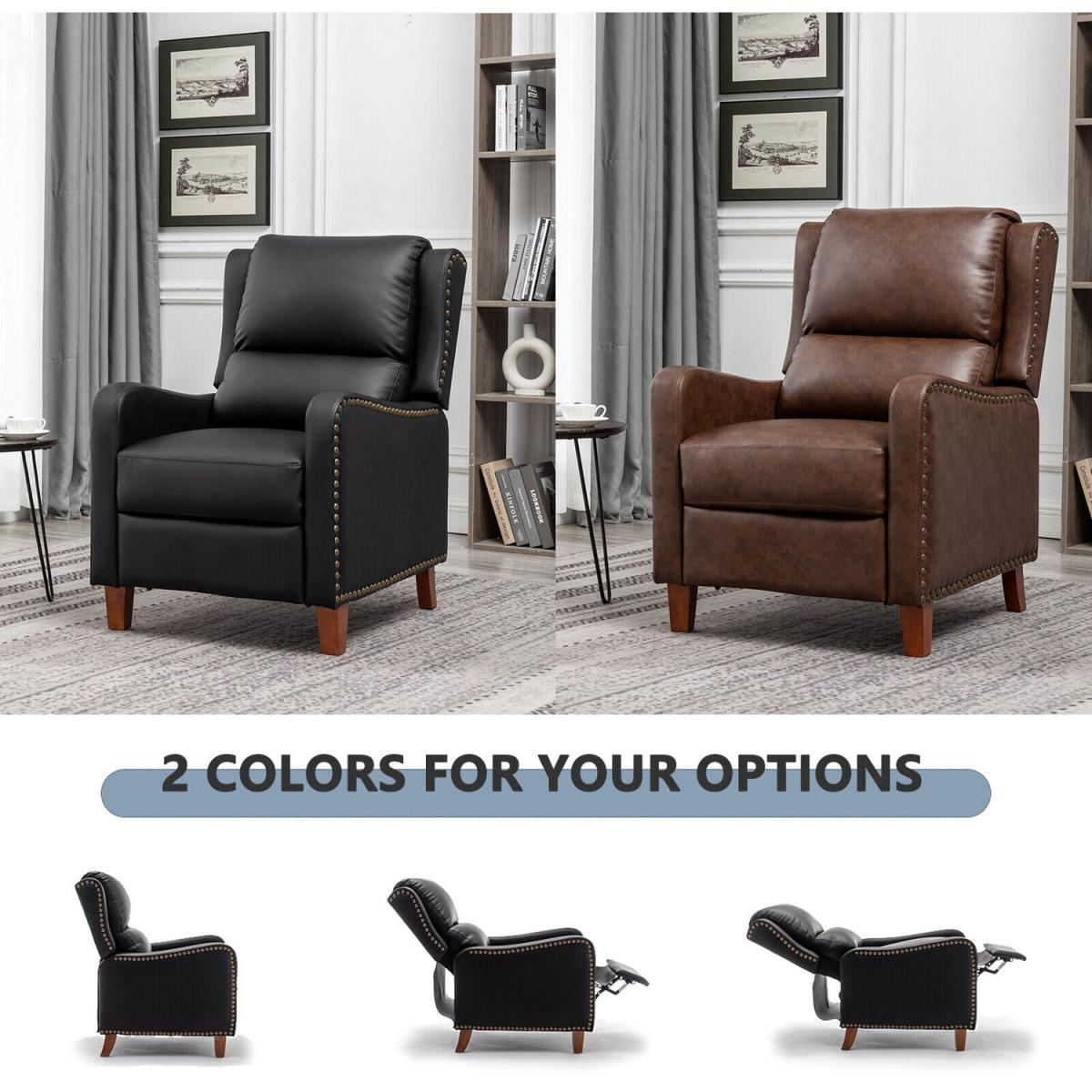 Pushback Recliner Chair Leather Effect Armchair - Black – image 5