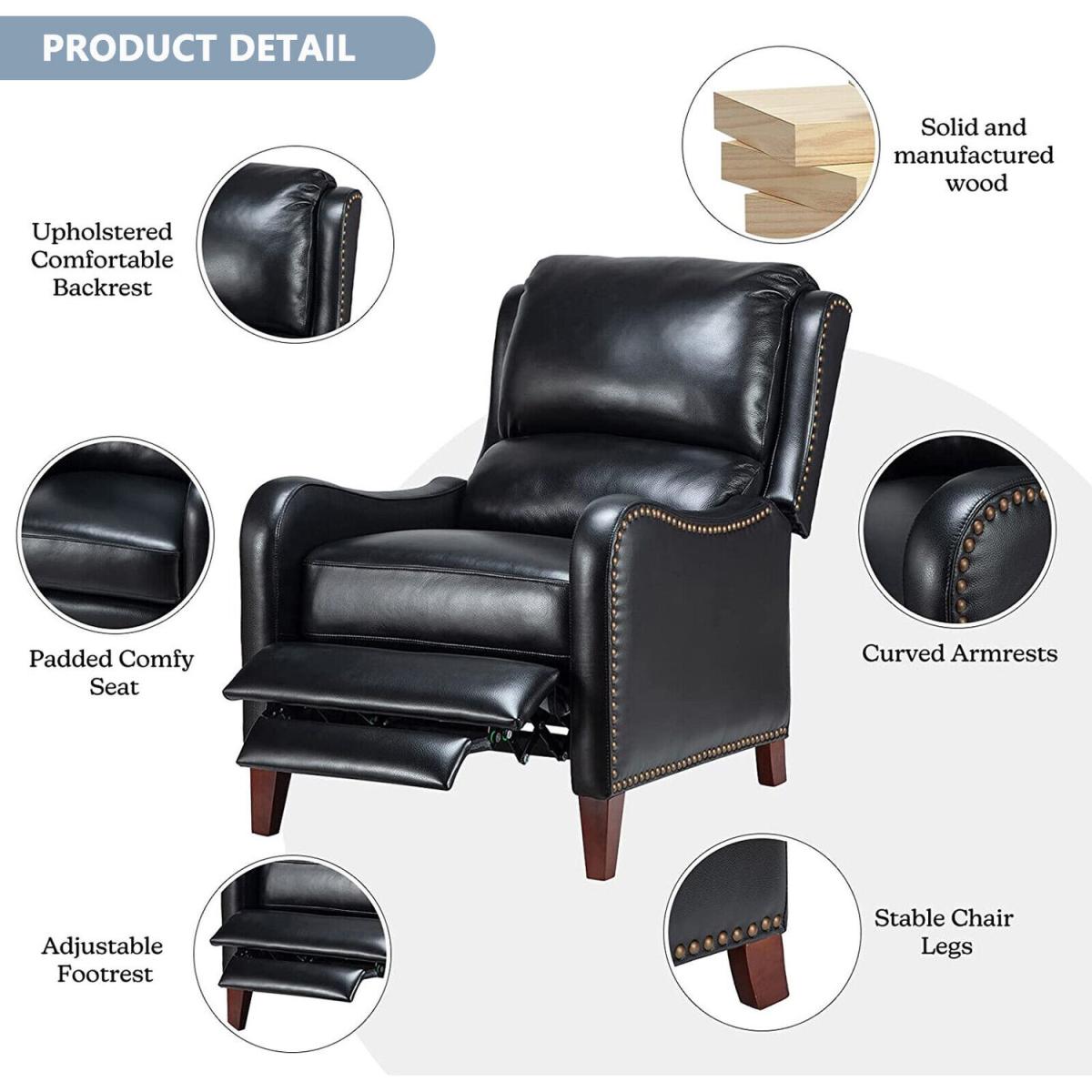 Pushback Recliner Chair Leather Effect Armchair - Black – image 6