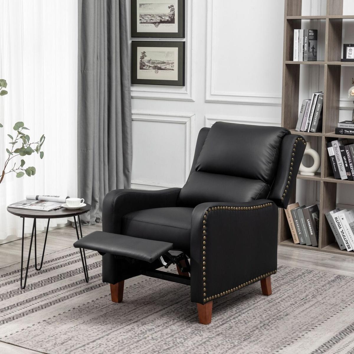 Pushback Recliner Chair Leather Effect Armchair - Black – image 1