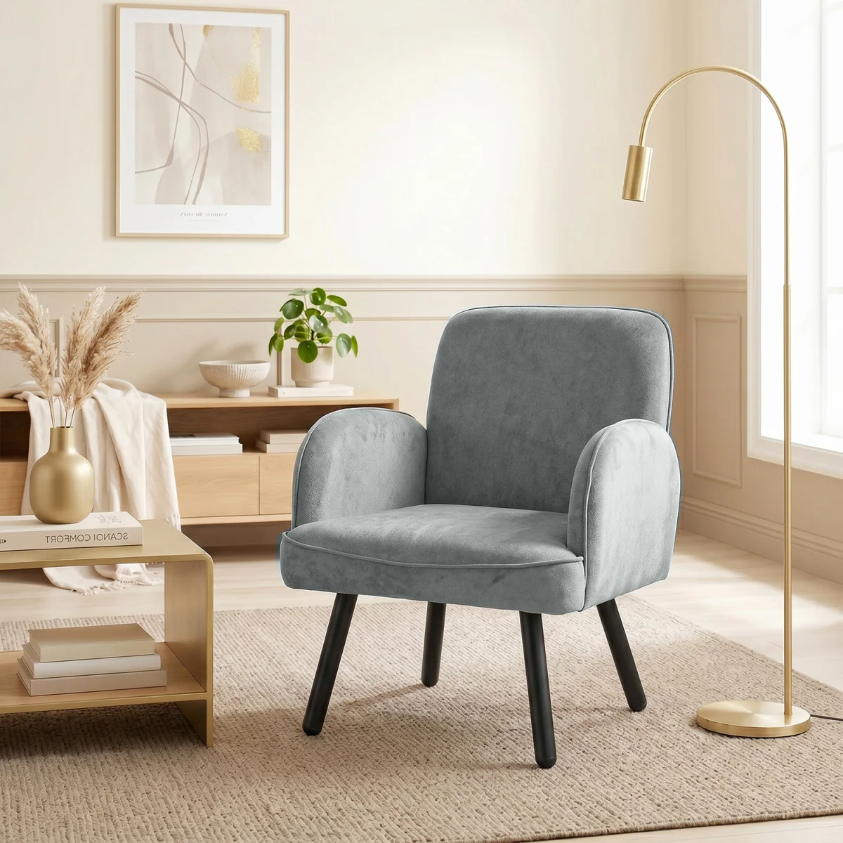 HOMCOM Lounge Chair Velvet Upholstered Spring Cushion  - Grey – image 4