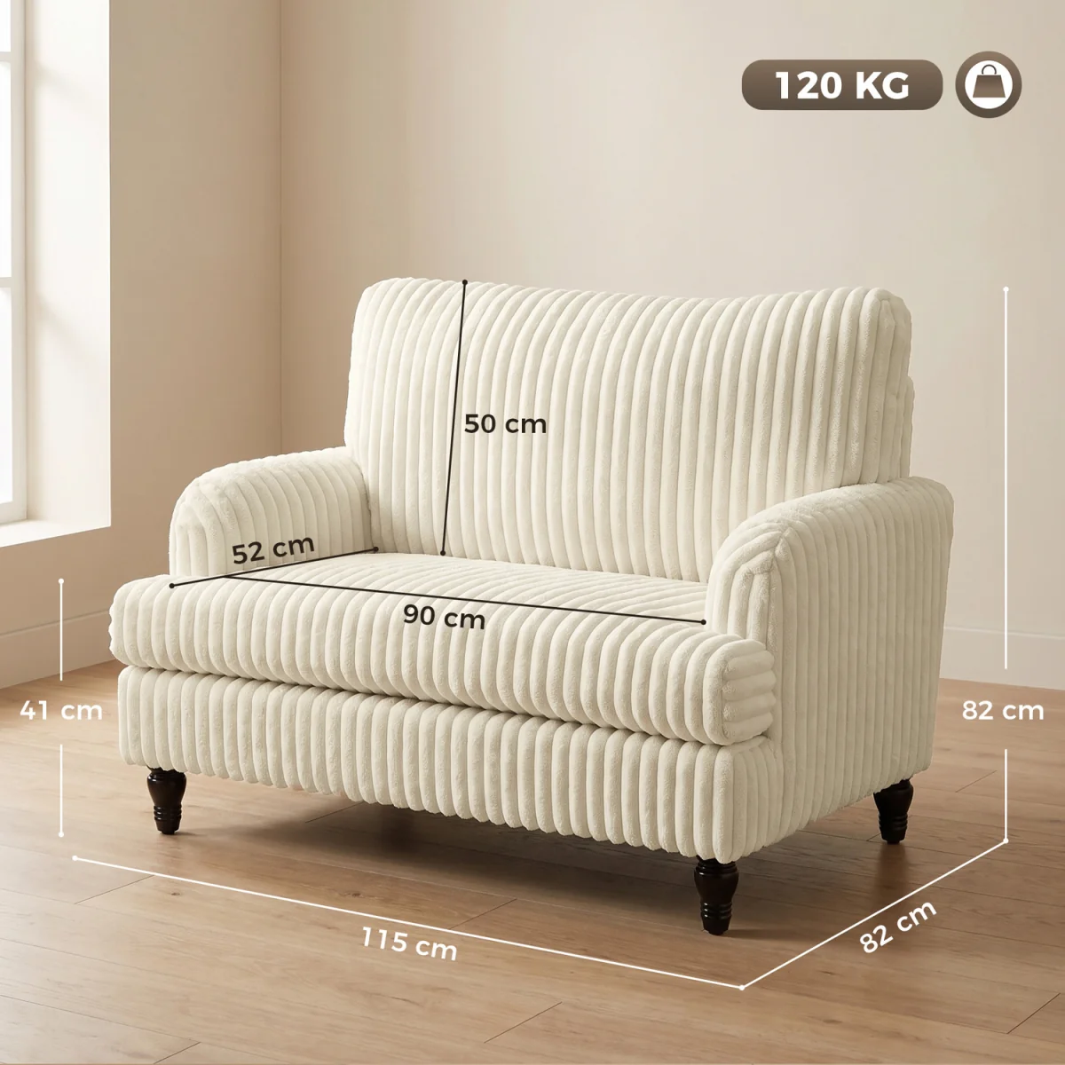 HOMCOM Single Sofa Armchair with Stripes - Cream – image 3