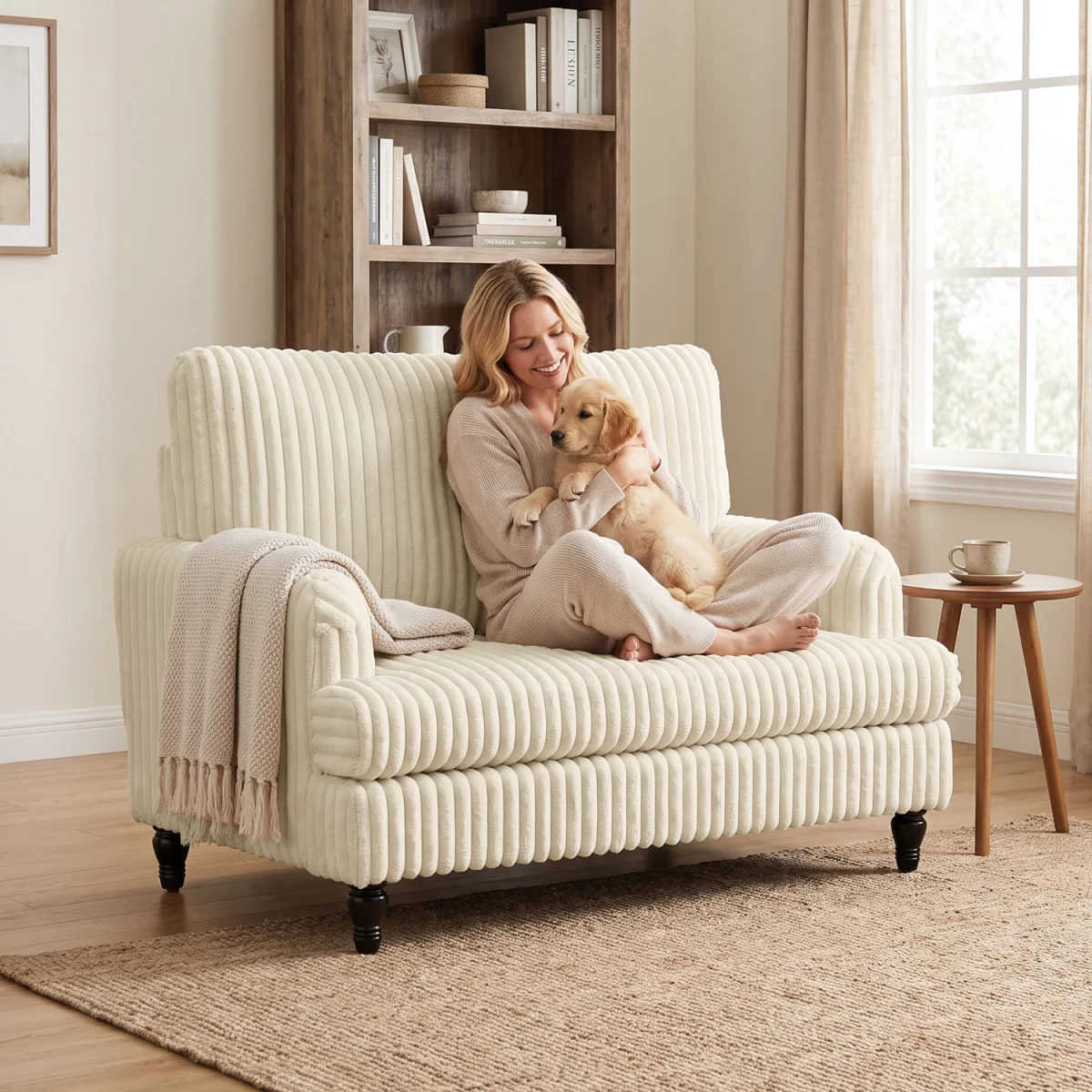 HOMCOM Single Sofa Armchair with Stripes - Cream – image 6