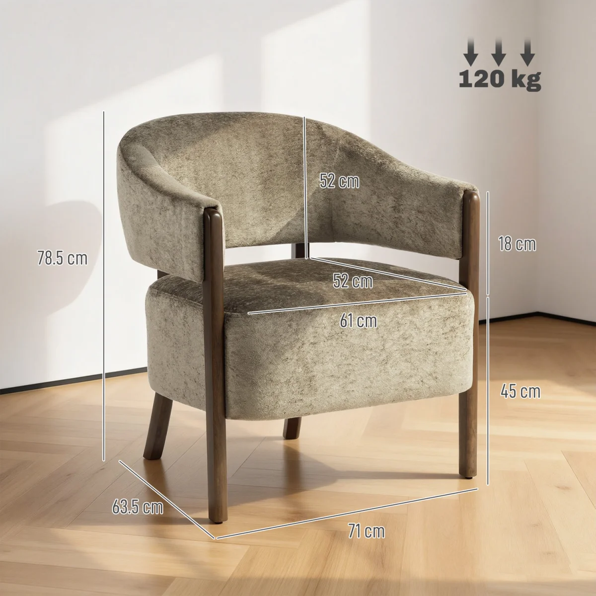 HOMCOM Accent Chair, Upholstered Armchair with Solid Wood Legs, Light Brown - Tan – image 3