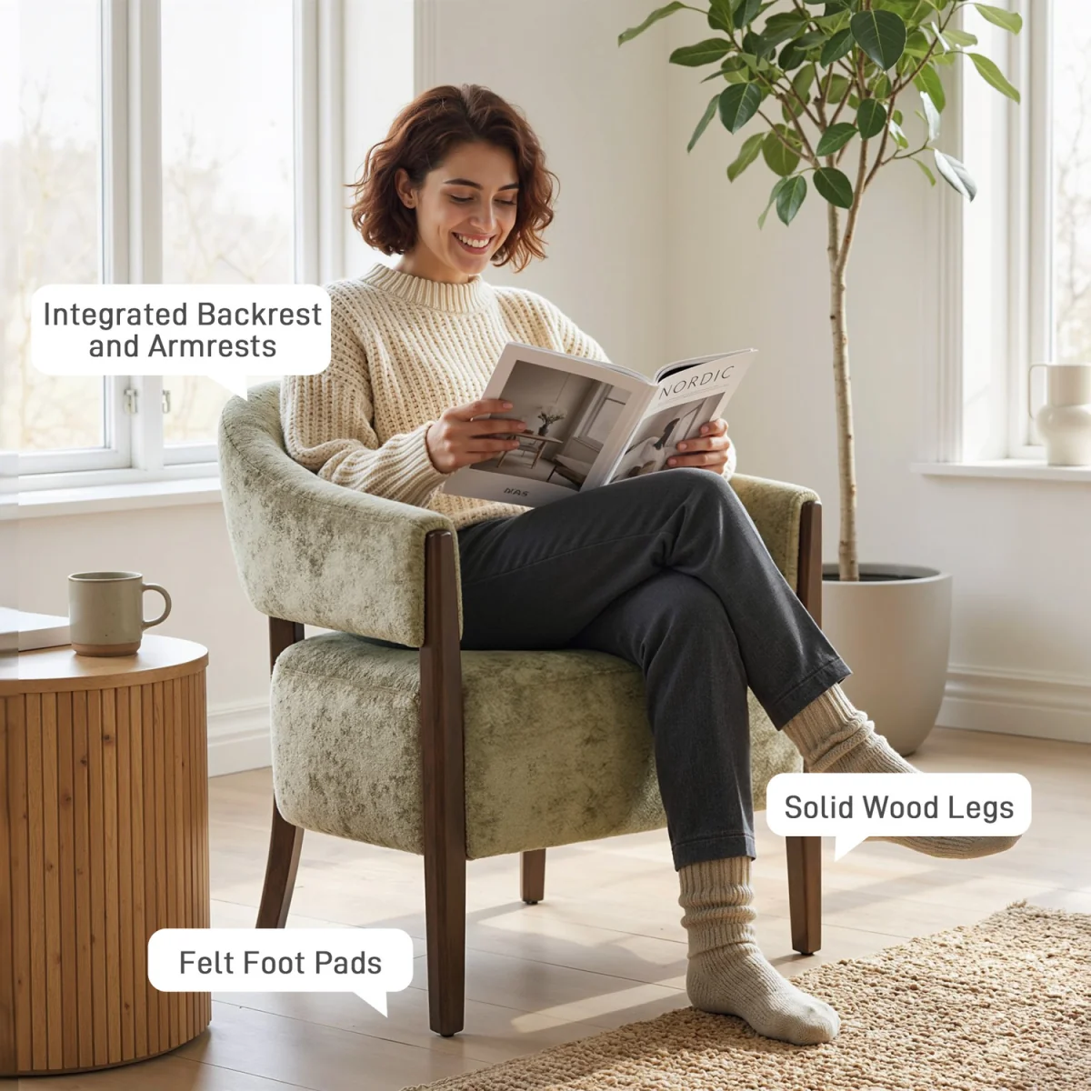 HOMCOM Accent Chair, Upholstered Armchair with Solid Wood Legs, Light Brown - Tan – image 6