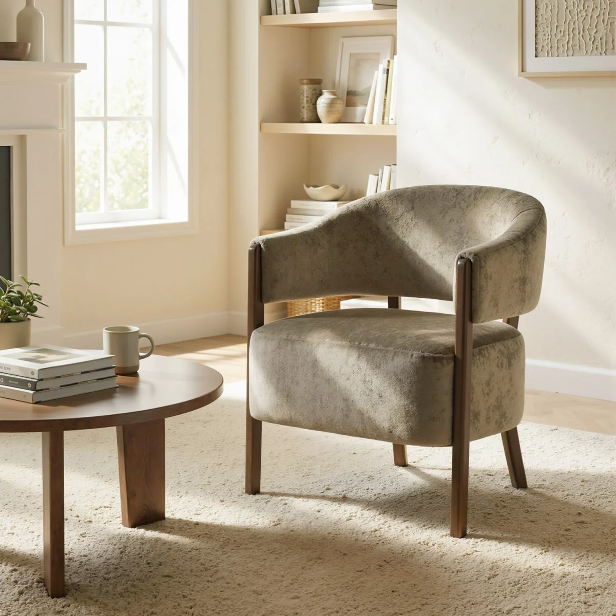HOMCOM Accent Chair, Upholstered Armchair with Solid Wood Legs, Light Brown - Tan – image 7