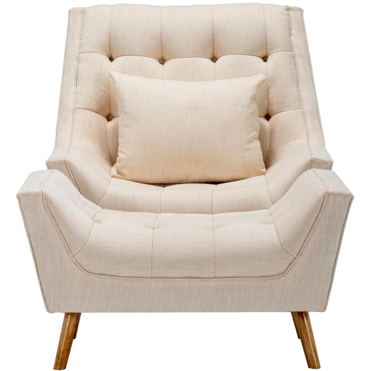 Chenille Armchair and Footstool - Beige – image 2