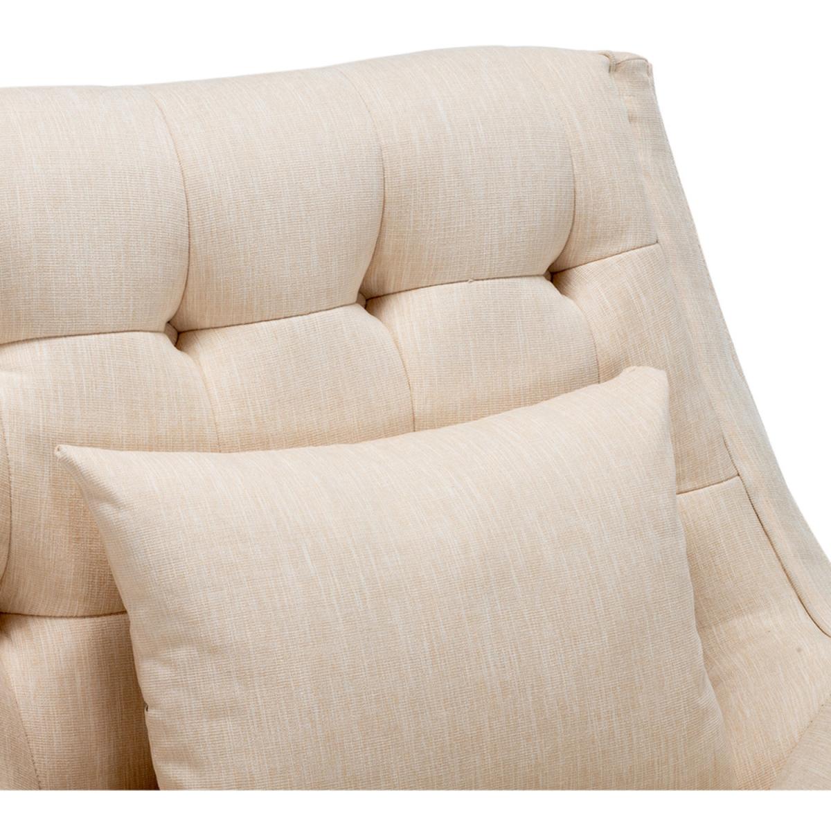 Chenille Armchair and Footstool - Beige – image 3