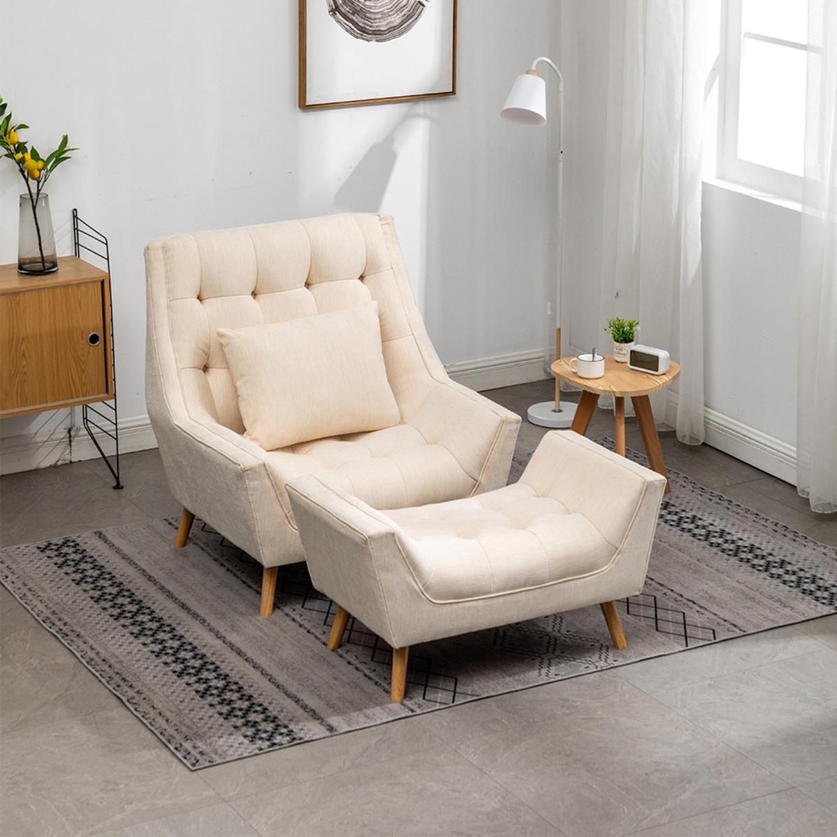 Chenille Armchair and Footstool - Beige – image 6
