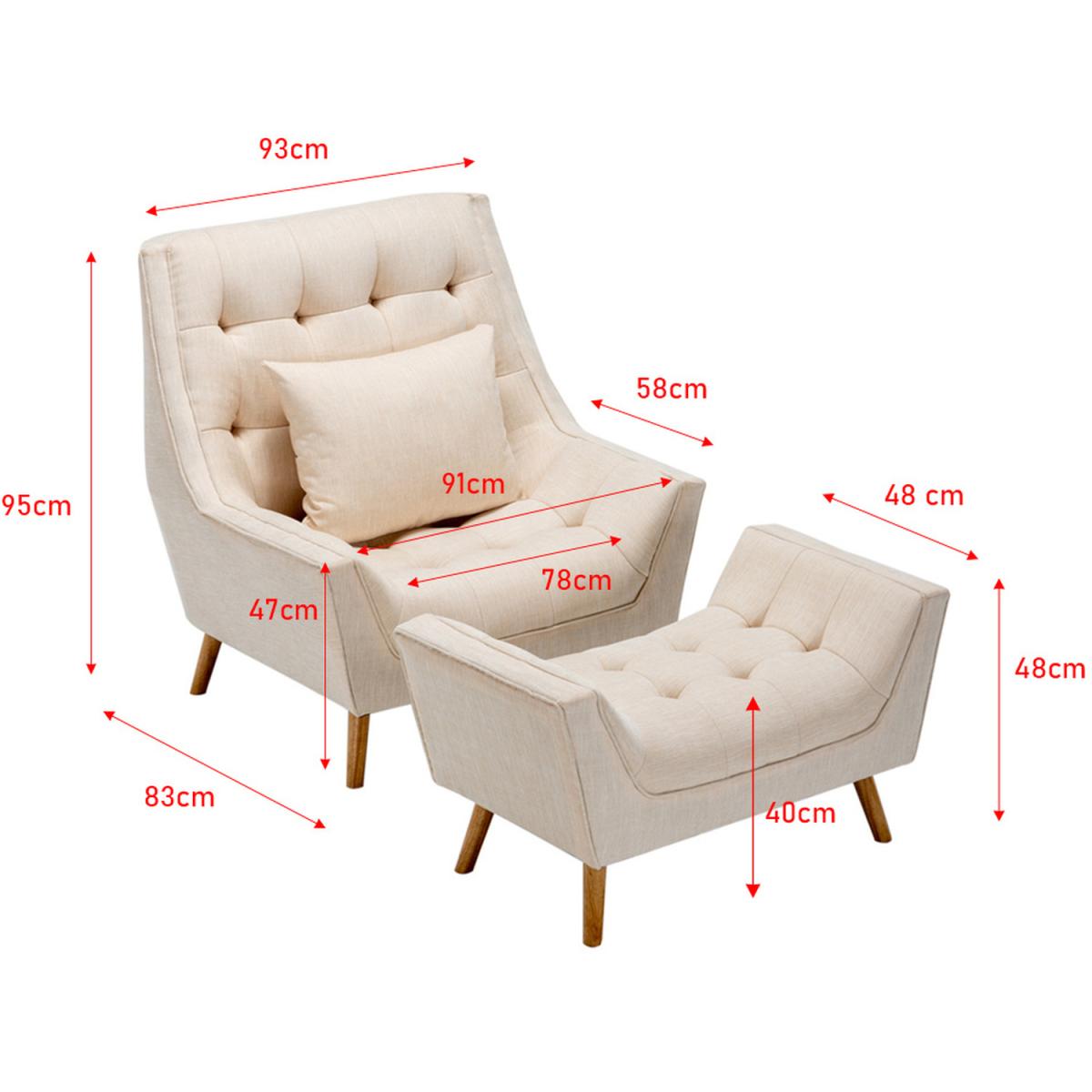 Chenille Armchair and Footstool - Beige – image 7