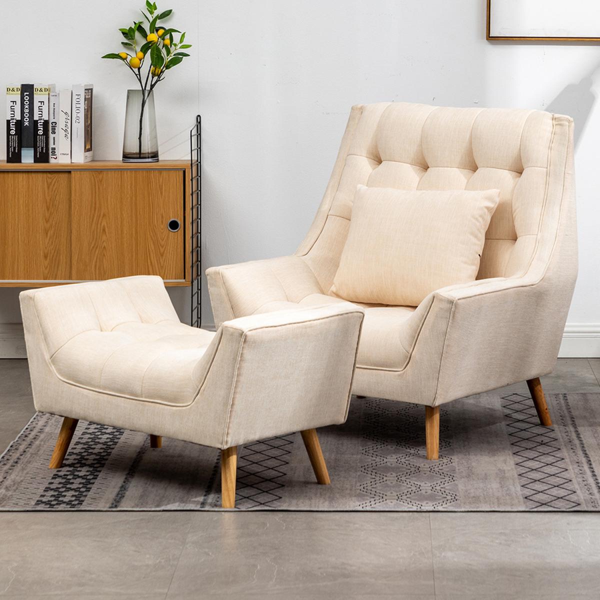 Chenille Armchair and Footstool - Beige – image 8