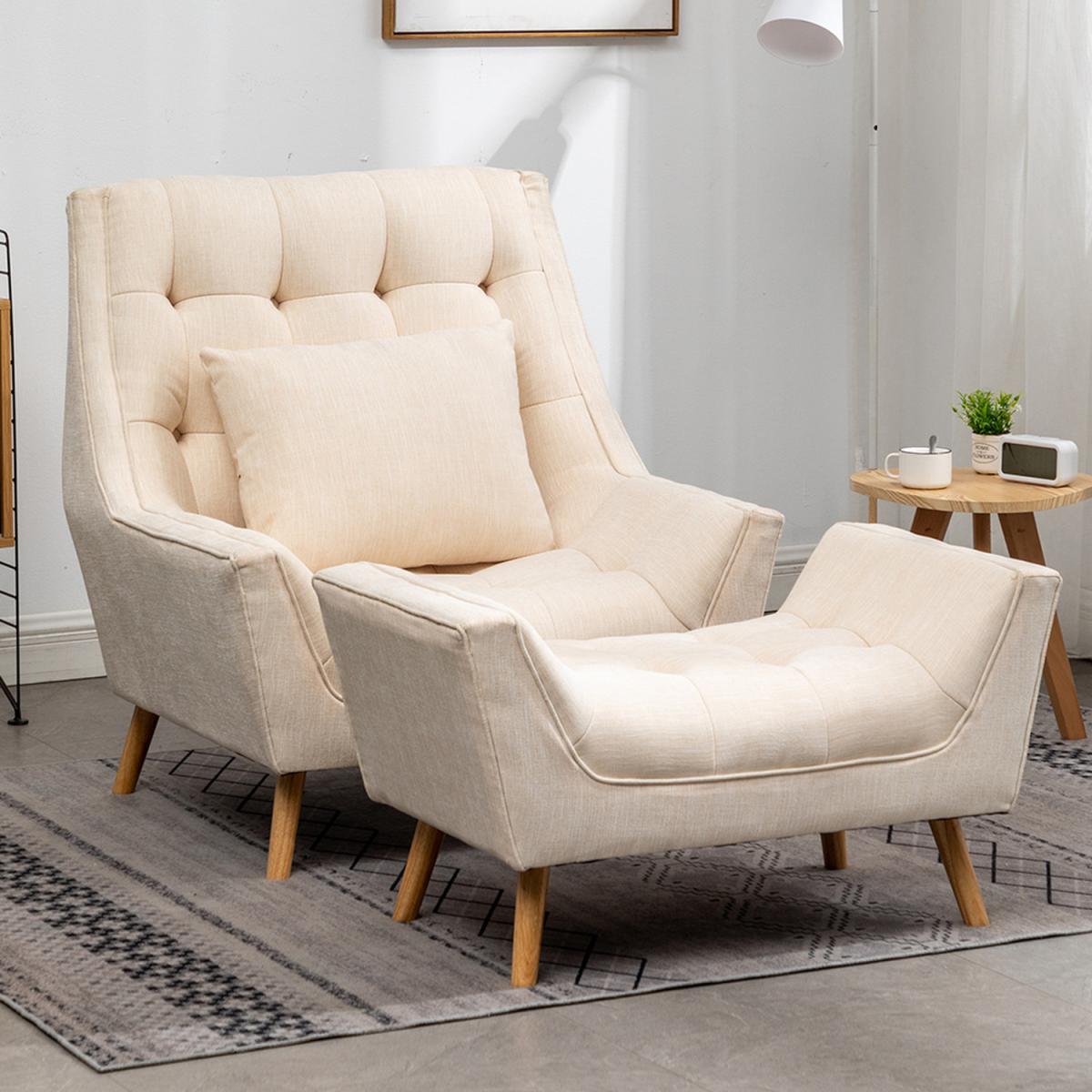 Chenille Armchair and Footstool - Beige – image 9