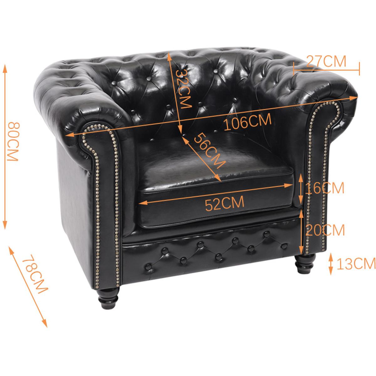 Leather Single Chesterfield Armchair Black - Black – image 2
