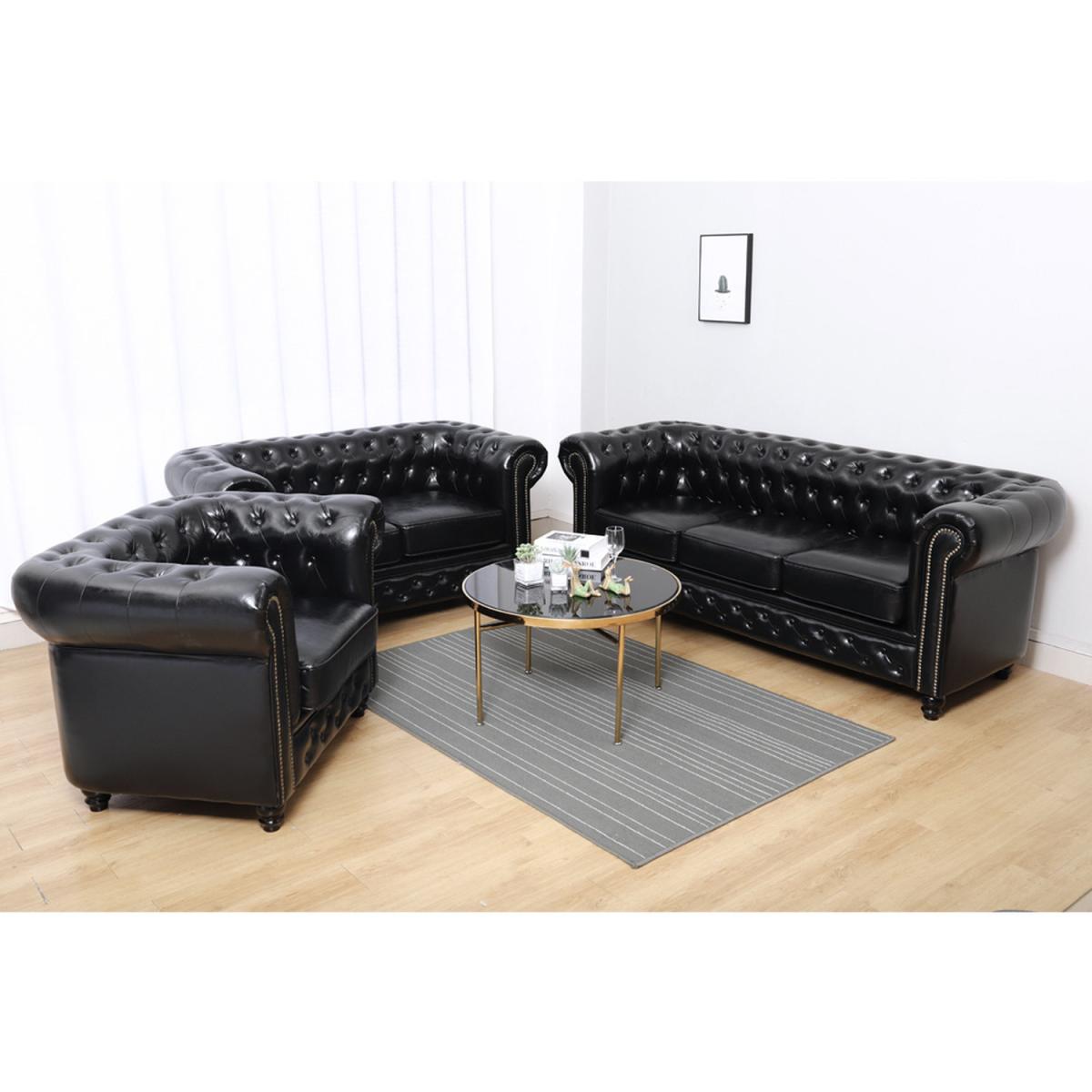 Leather Single Chesterfield Armchair Black - Black – image 6