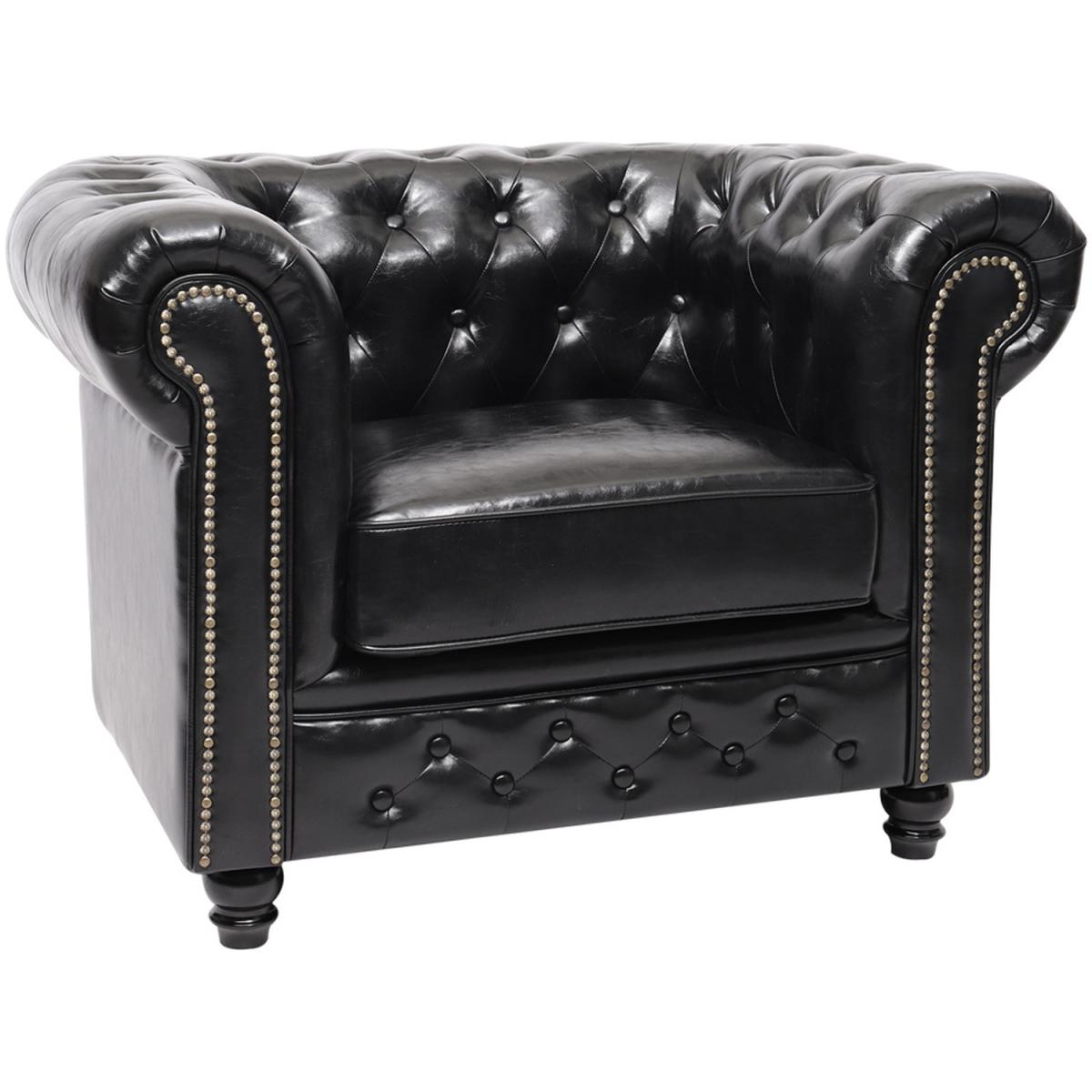 Leather Single Chesterfield Armchair Black - Black – image 7