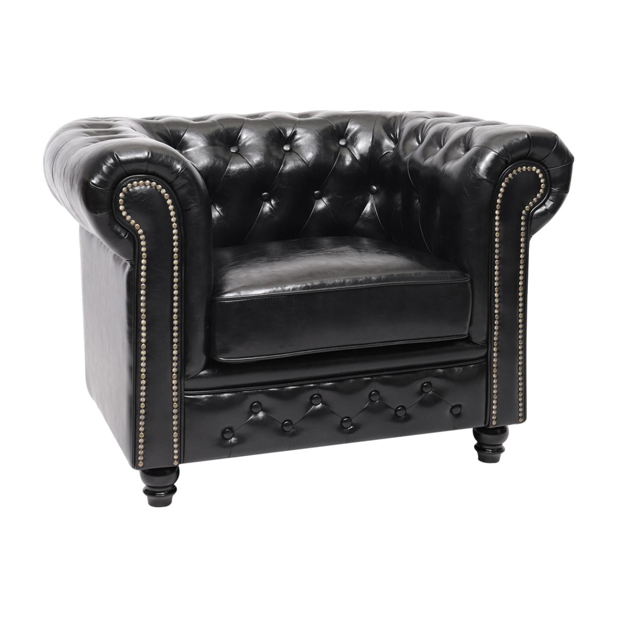 Leather Single Chesterfield Armchair Black - Black – image 1
