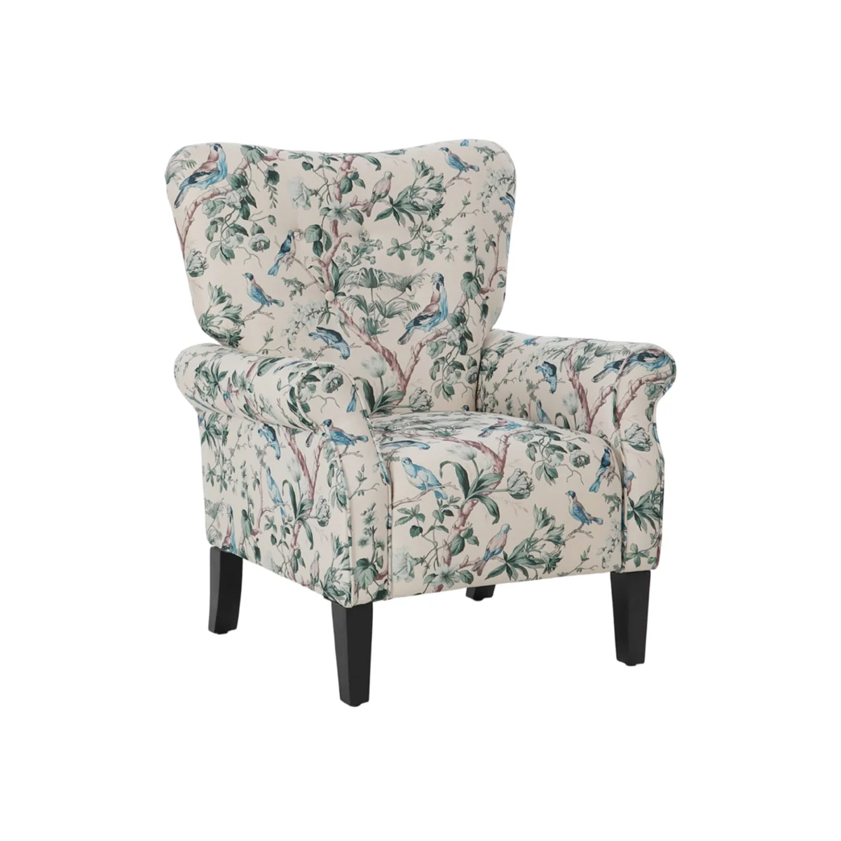 Linen Upholstered Armchair with Wooden Legs – image 1