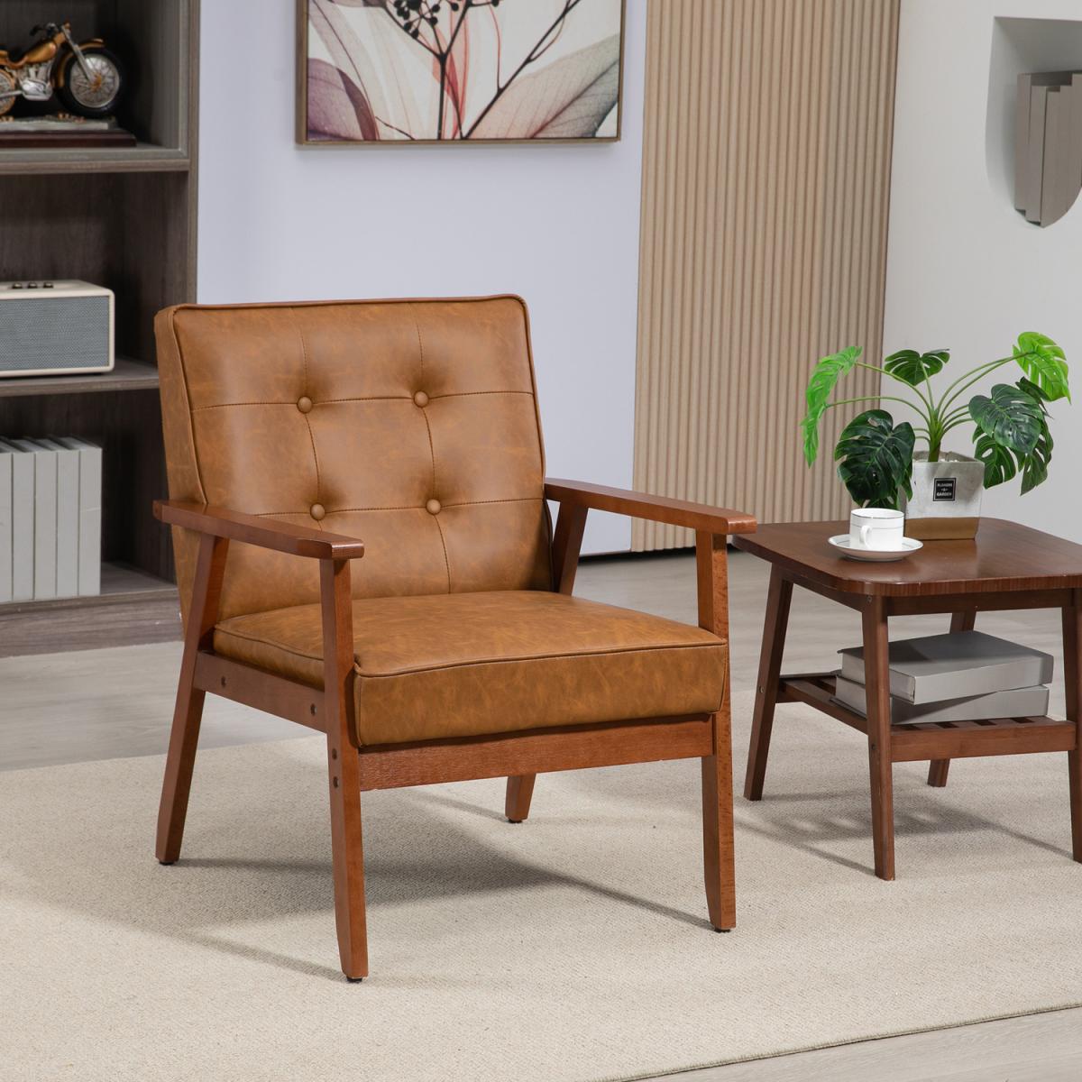 HOMCOM Retro Single Wooden Frame Beech Armchair - Brown