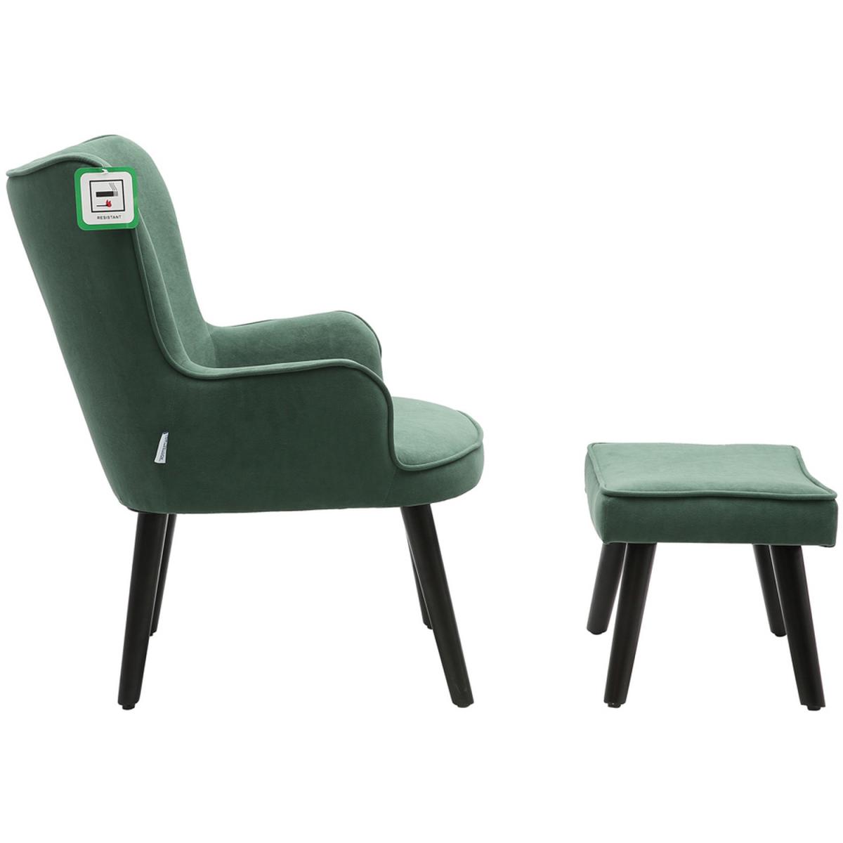 Velvet Smile Chair and Footstool - Green – image 2