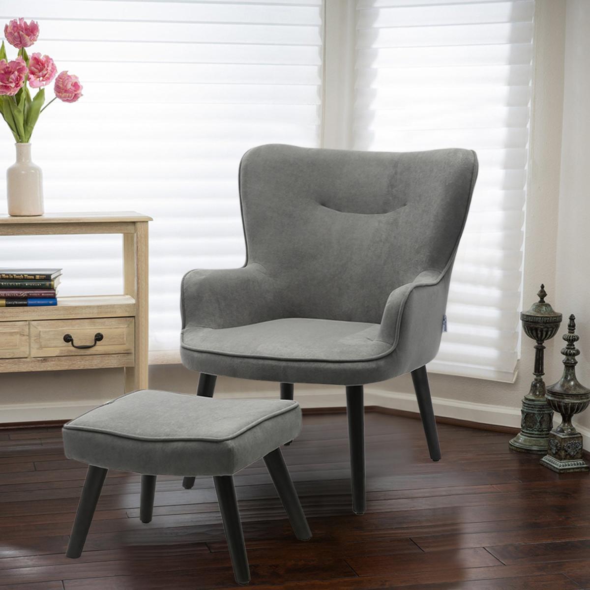 Velvet Smile Chair and Footstool - Green – image 20