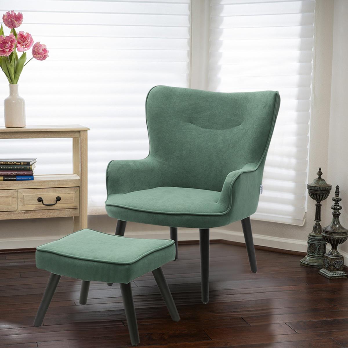 Velvet Smile Chair and Footstool - Green – image 4