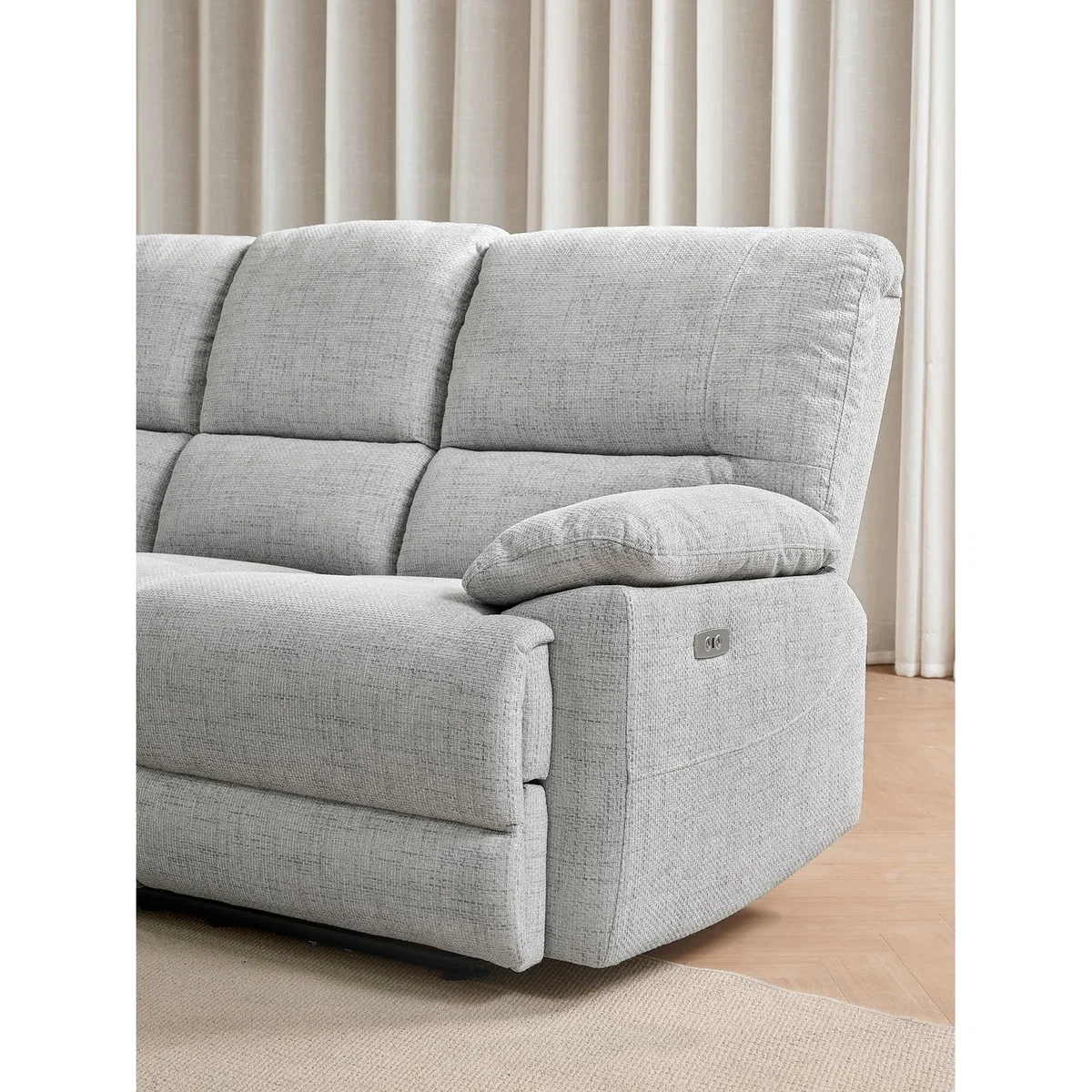 Oxford Grey Fabric Electric Reclining 3 Seater + 2 Armchairs - Grey – image 6