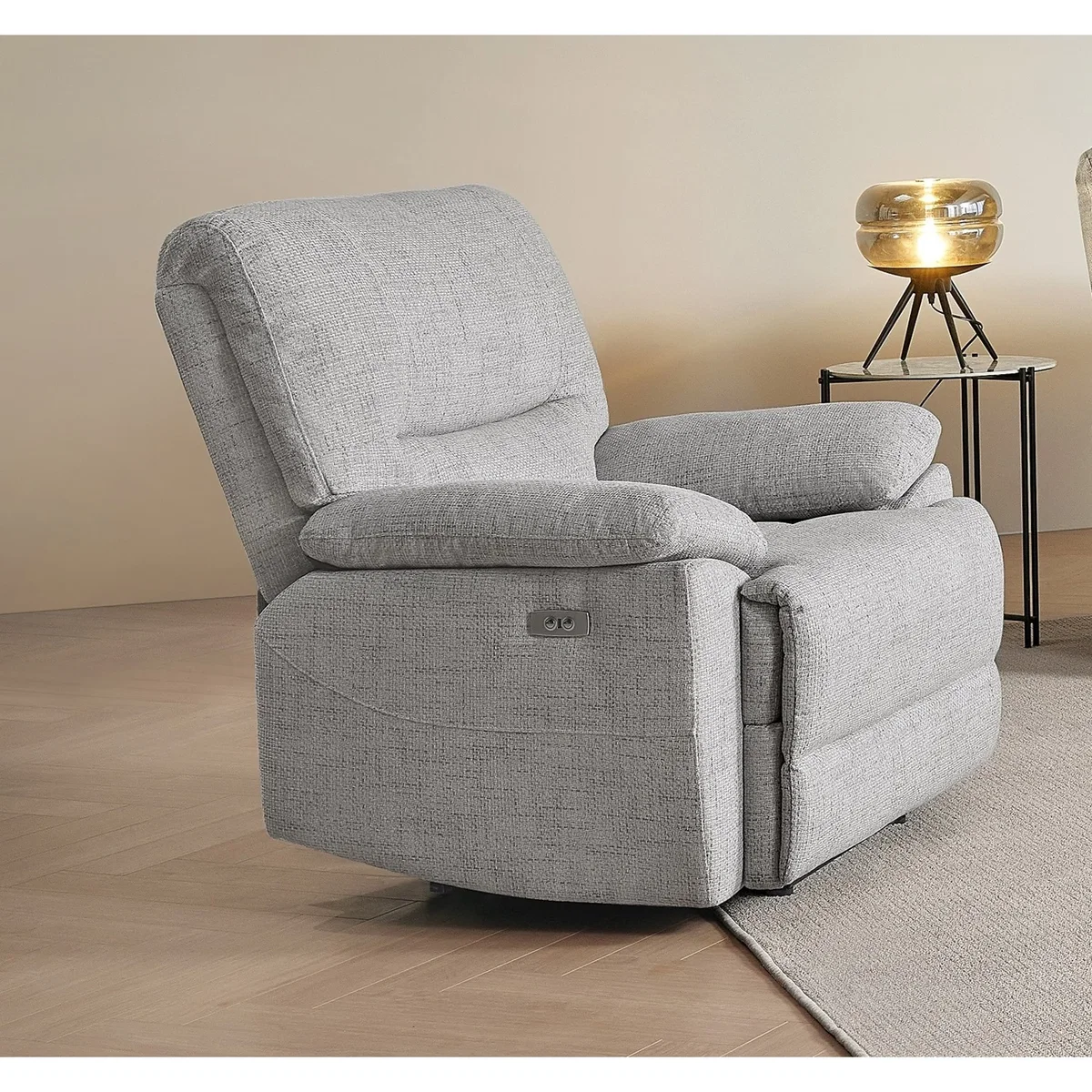 Oxford Grey Fabric Electric Reclining 3 Seater + 2 Armchairs - Grey – image 7
