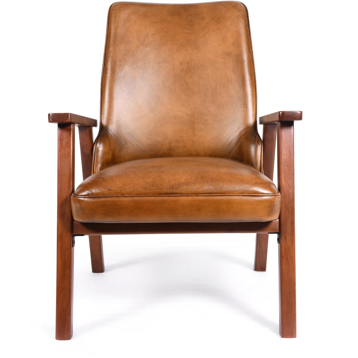 High Back Genuine Leather Accent Armchair - Brown – image 2