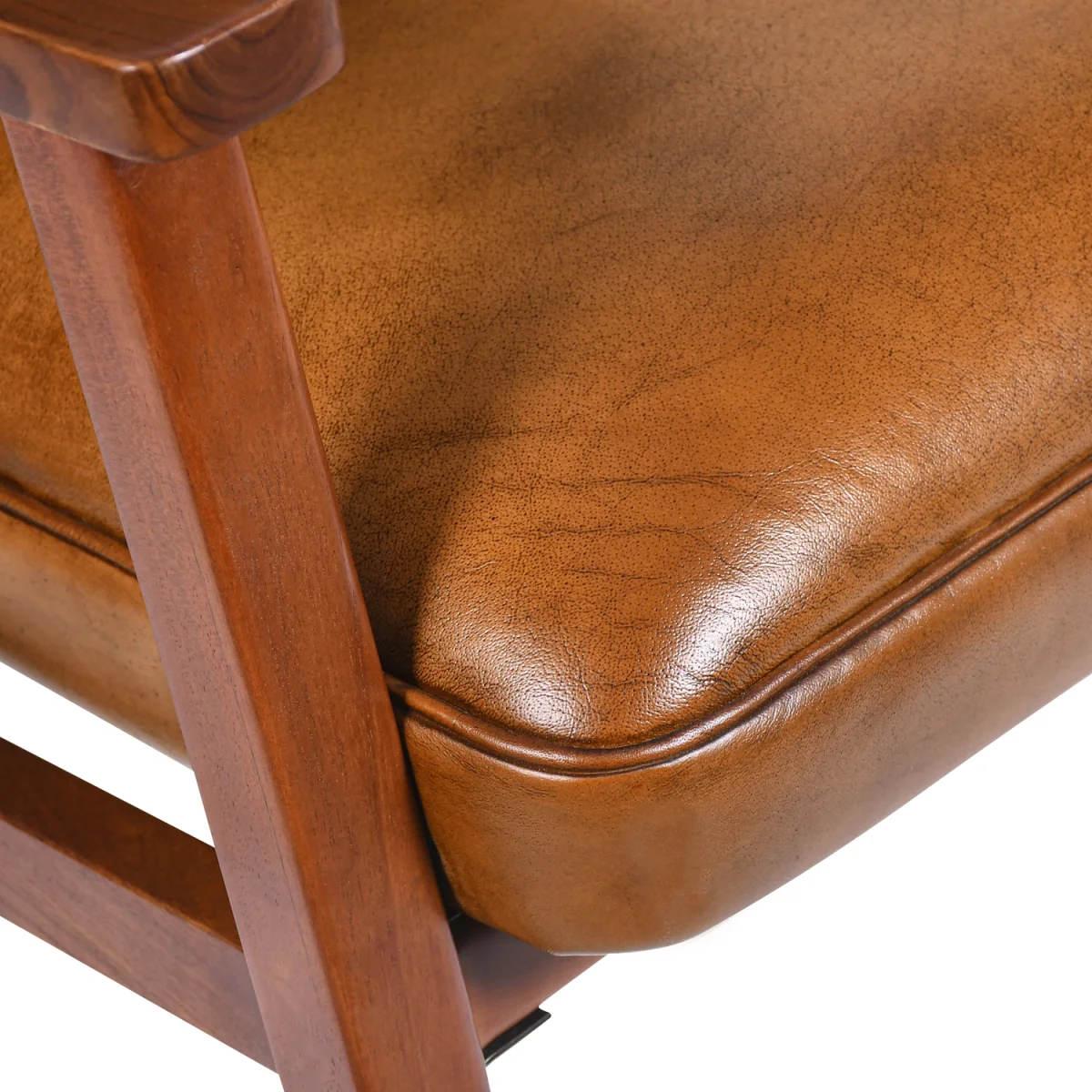 High Back Genuine Leather Accent Armchair - Brown – image 3