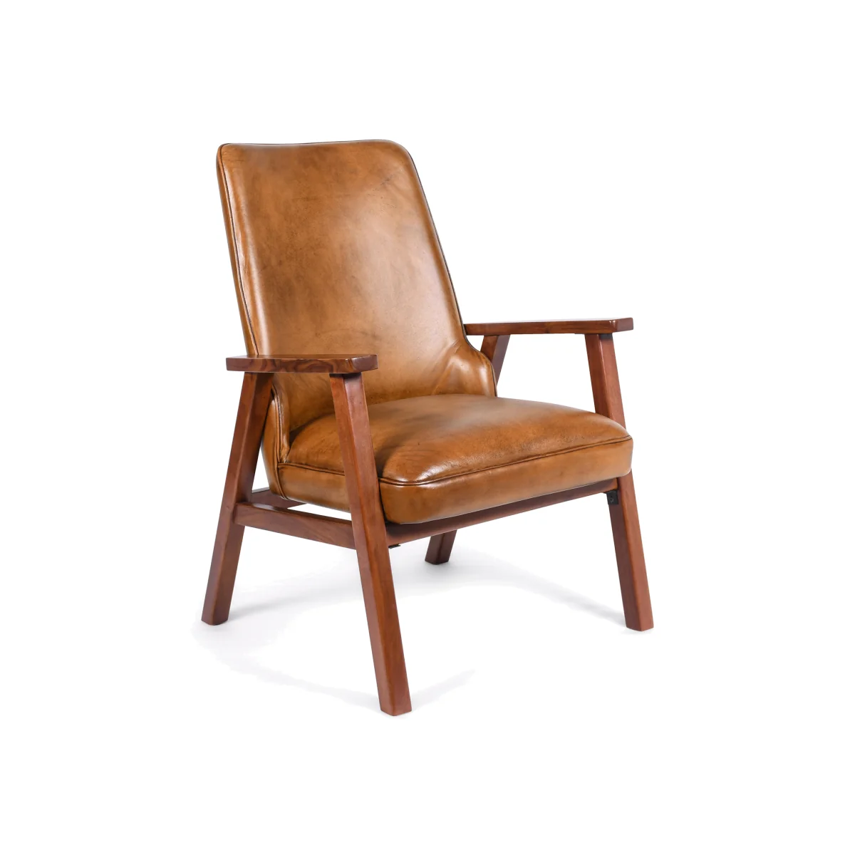 High Back Genuine Leather Accent Armchair - Brown – image 1