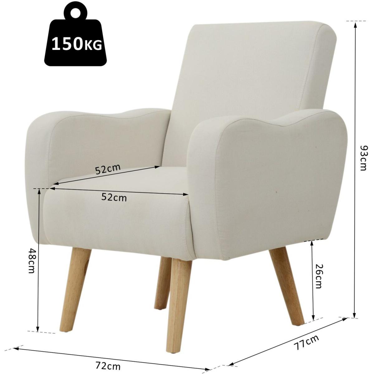 Linen Nordic Armchair Sofa Chair - Cream White – image 4