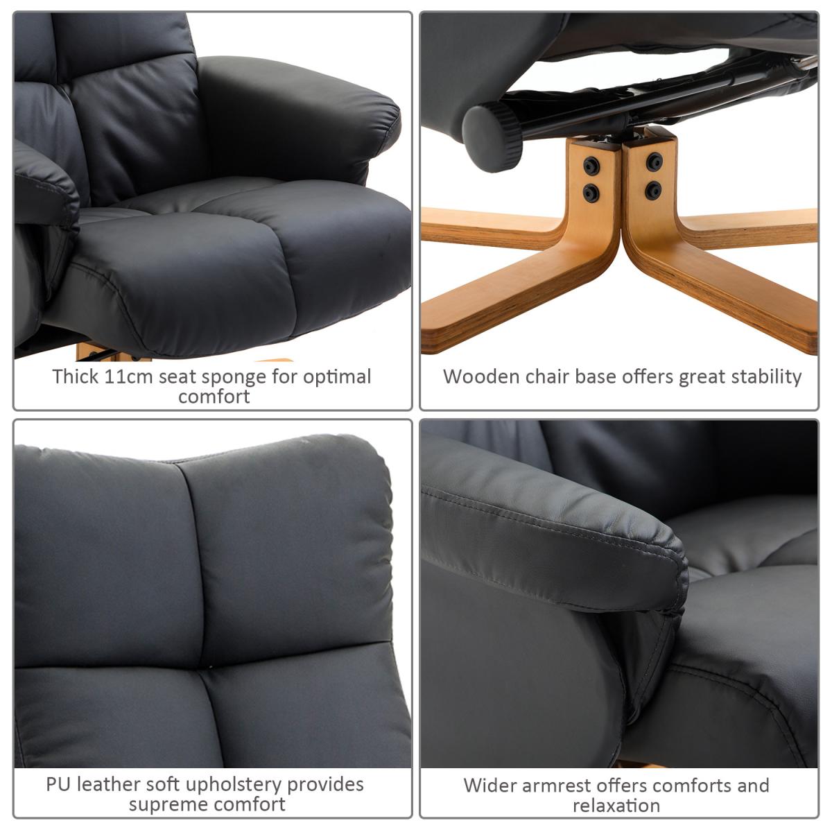 Recliner Chair with Ottoman Footrest - Black – image 4