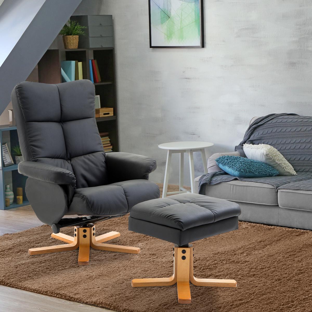 Recliner Chair with Ottoman Footrest - Black – image 6