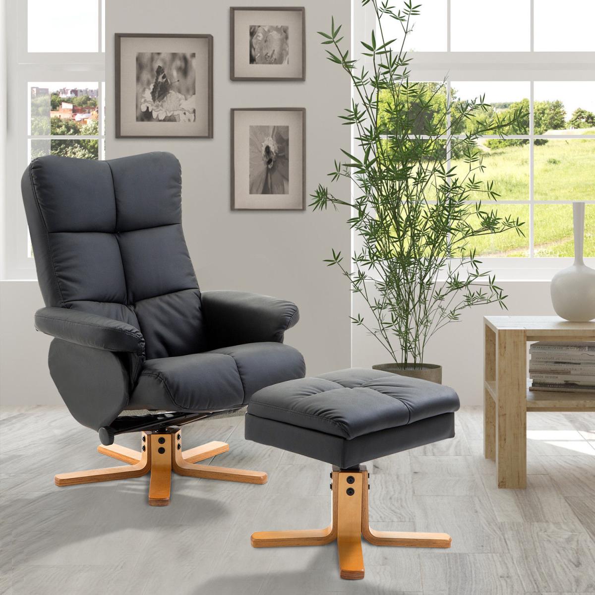 Recliner Chair with Ottoman Footrest - Black – image 1