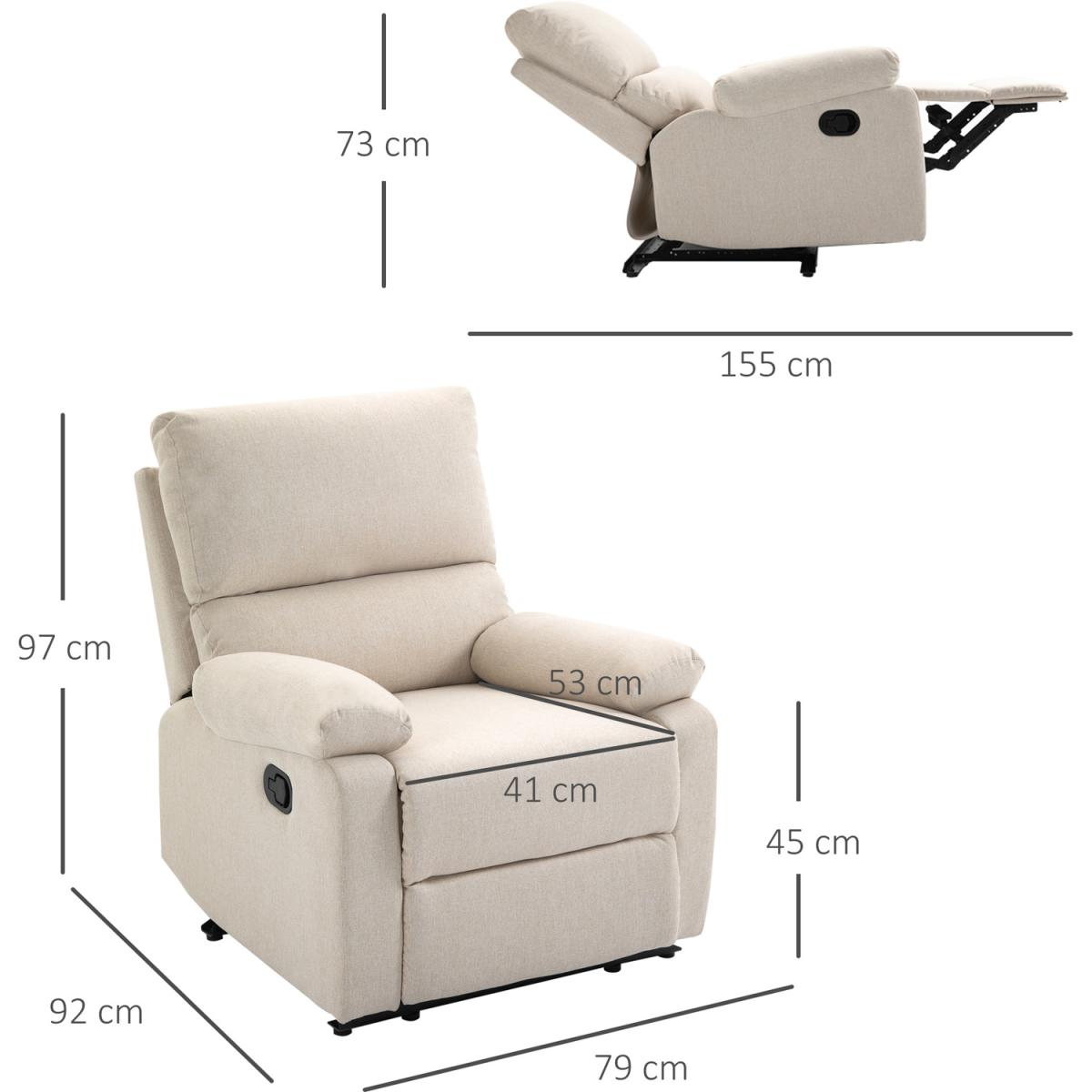Double Padded Manual Recliner Armchair - Beige – image 2