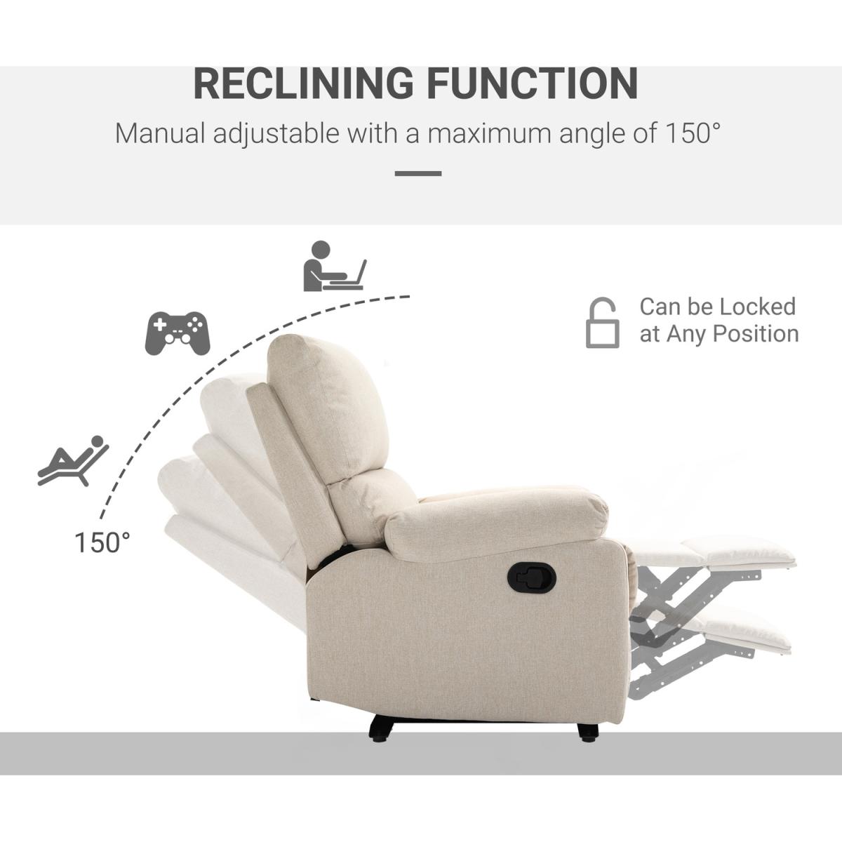 Double Padded Manual Recliner Armchair - Beige – image 3