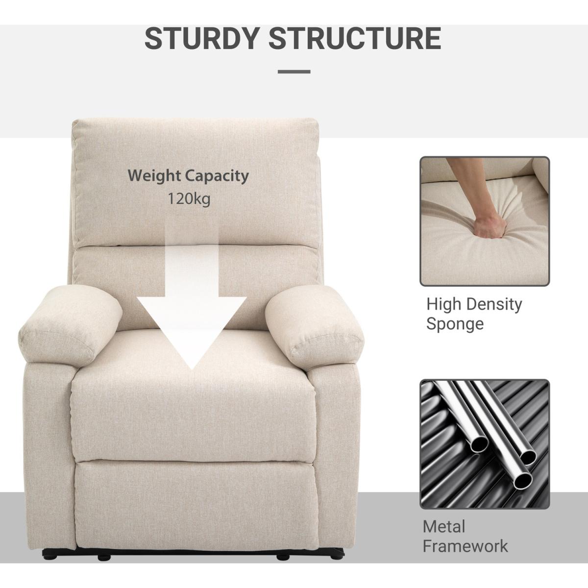 Double Padded Manual Recliner Armchair - Beige – image 4