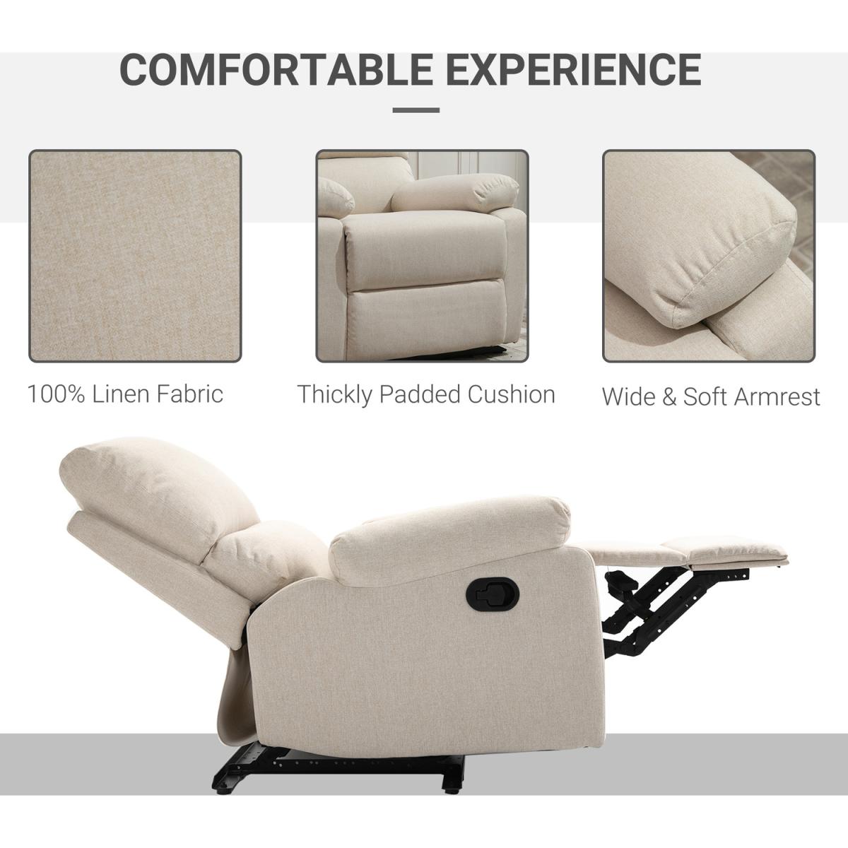 Double Padded Manual Recliner Armchair - Beige – image 6
