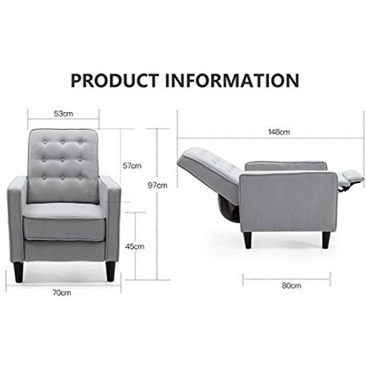 Kenton Linen Fabric Pushback Recliner Armchair - Grey – image 2