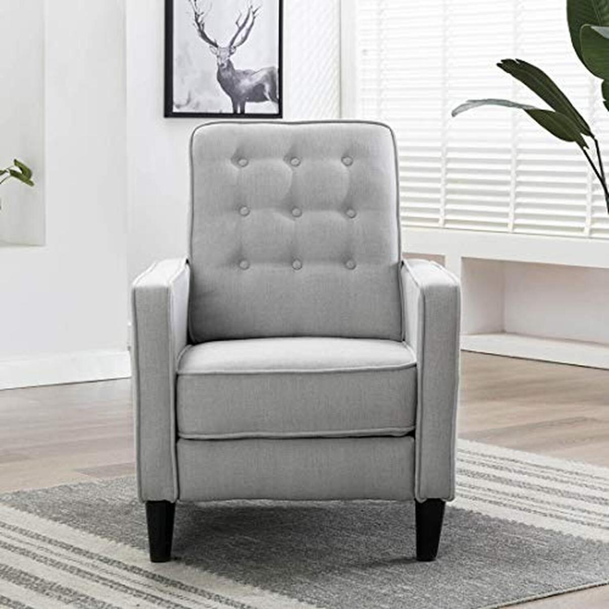 Kenton Linen Fabric Pushback Recliner Armchair - Grey – image 3