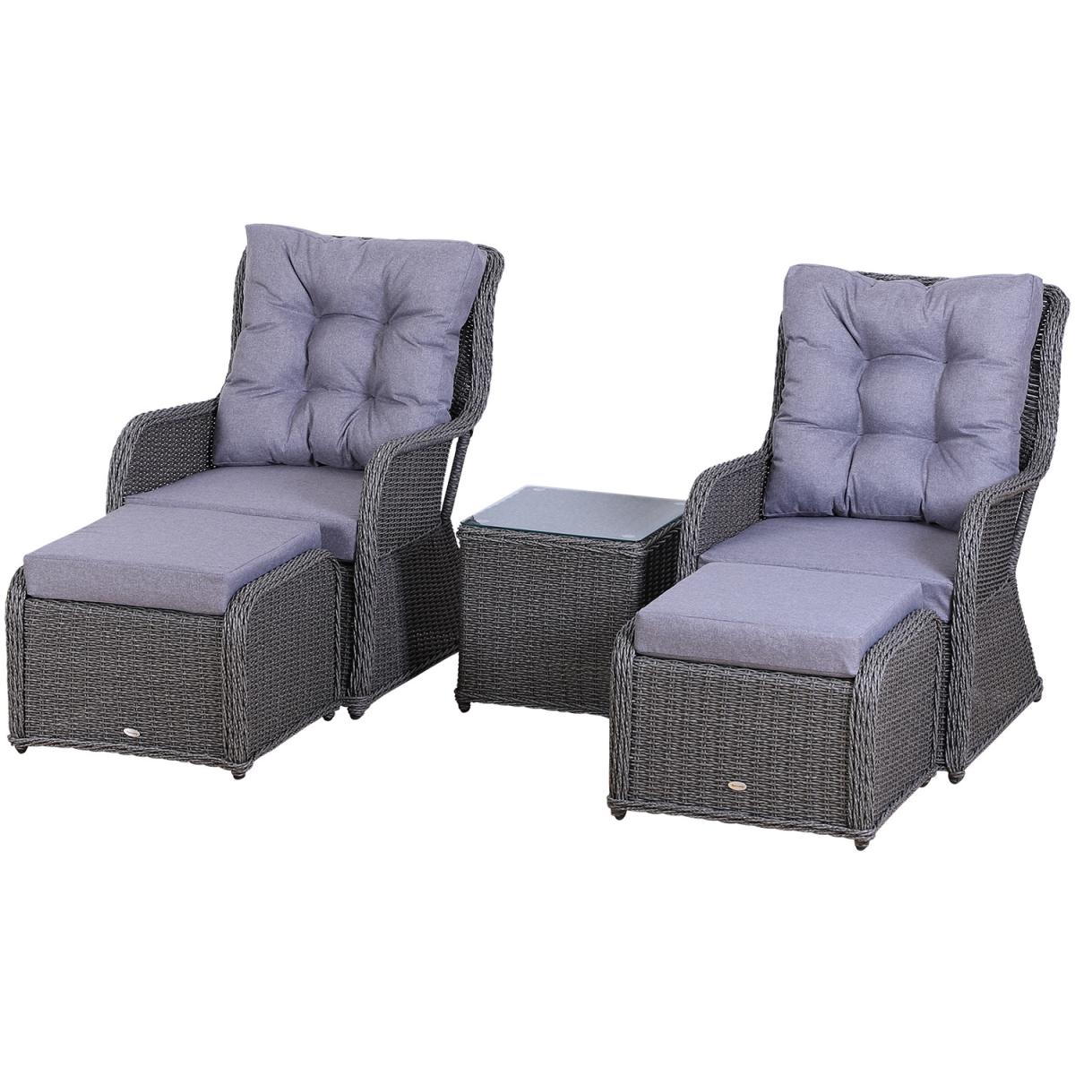 Outdoor 5 Piece PE Rattan 2 Curved Armchairs - Grey – image 6