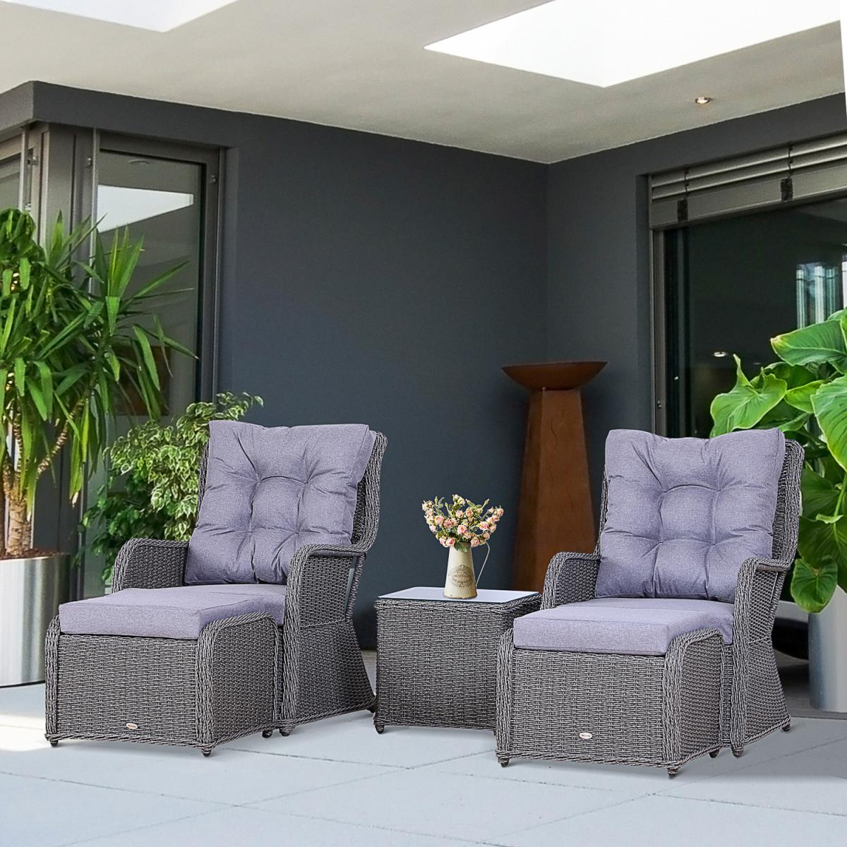 Outdoor 5 Piece PE Rattan 2 Curved Armchairs - Grey – image 1