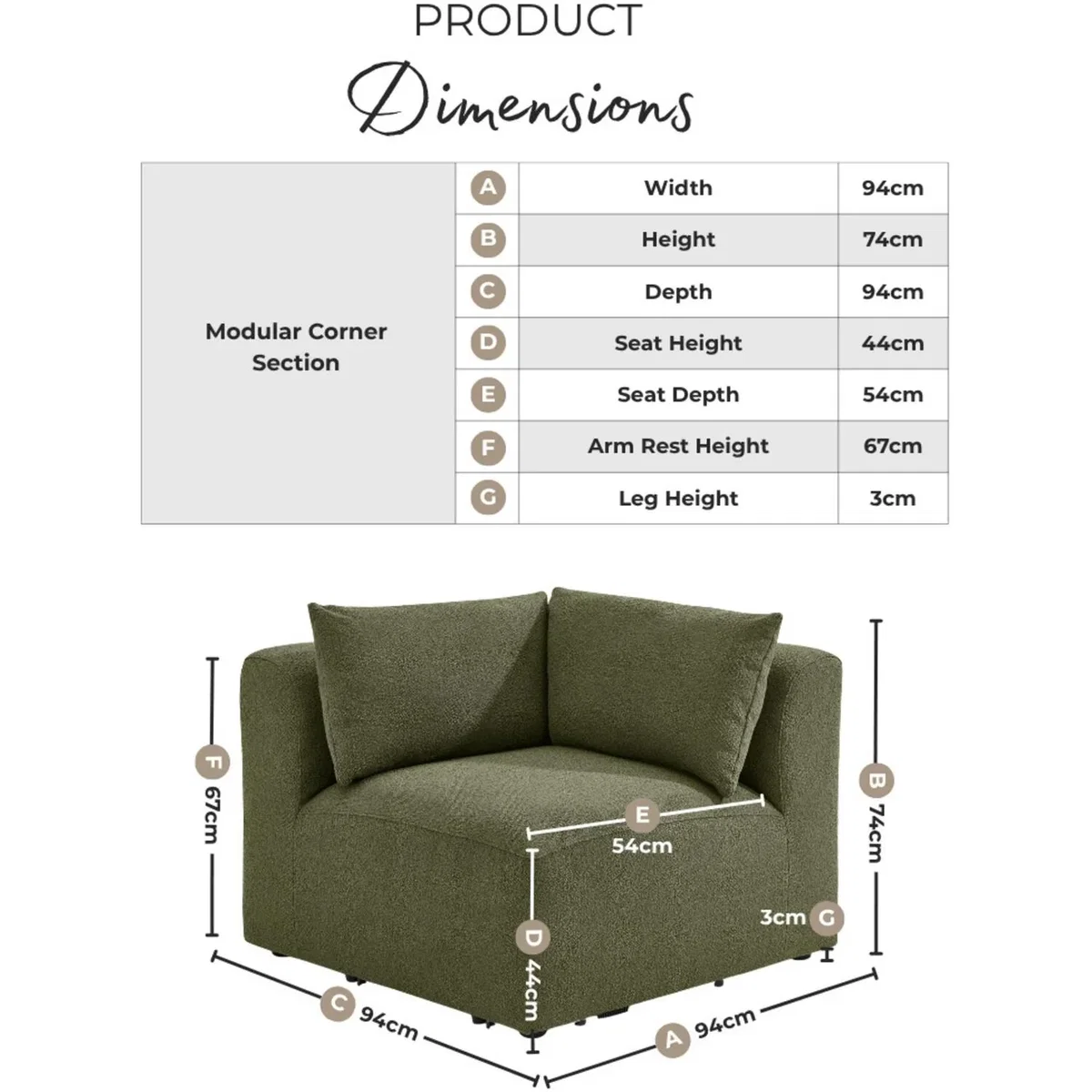Drift Boucle Corner Section Armchair for Modular Sofa - Green – image 3