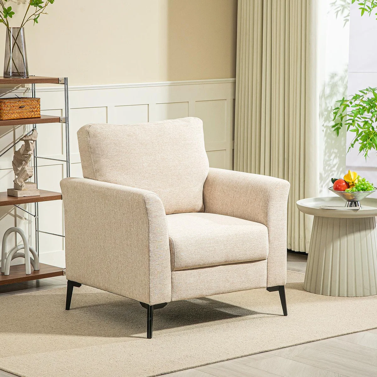 HOMCOM Upholstered 3 Seater Sofa Or Armchair with Cushions and Pillows - Beige