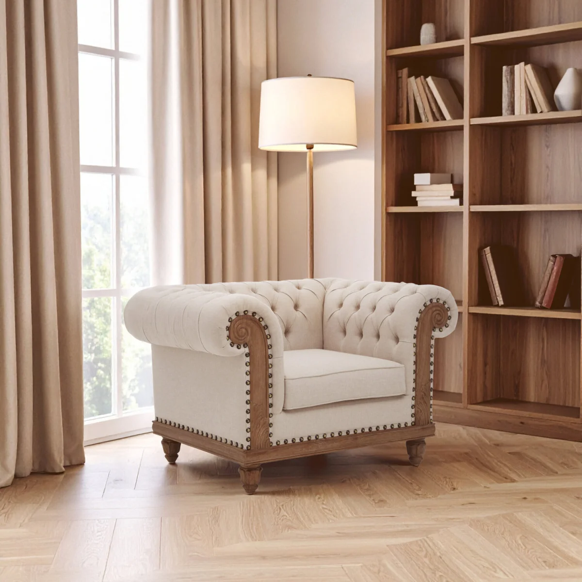 Cabra Chesterfield Cream Armchair - Cream – image 1
