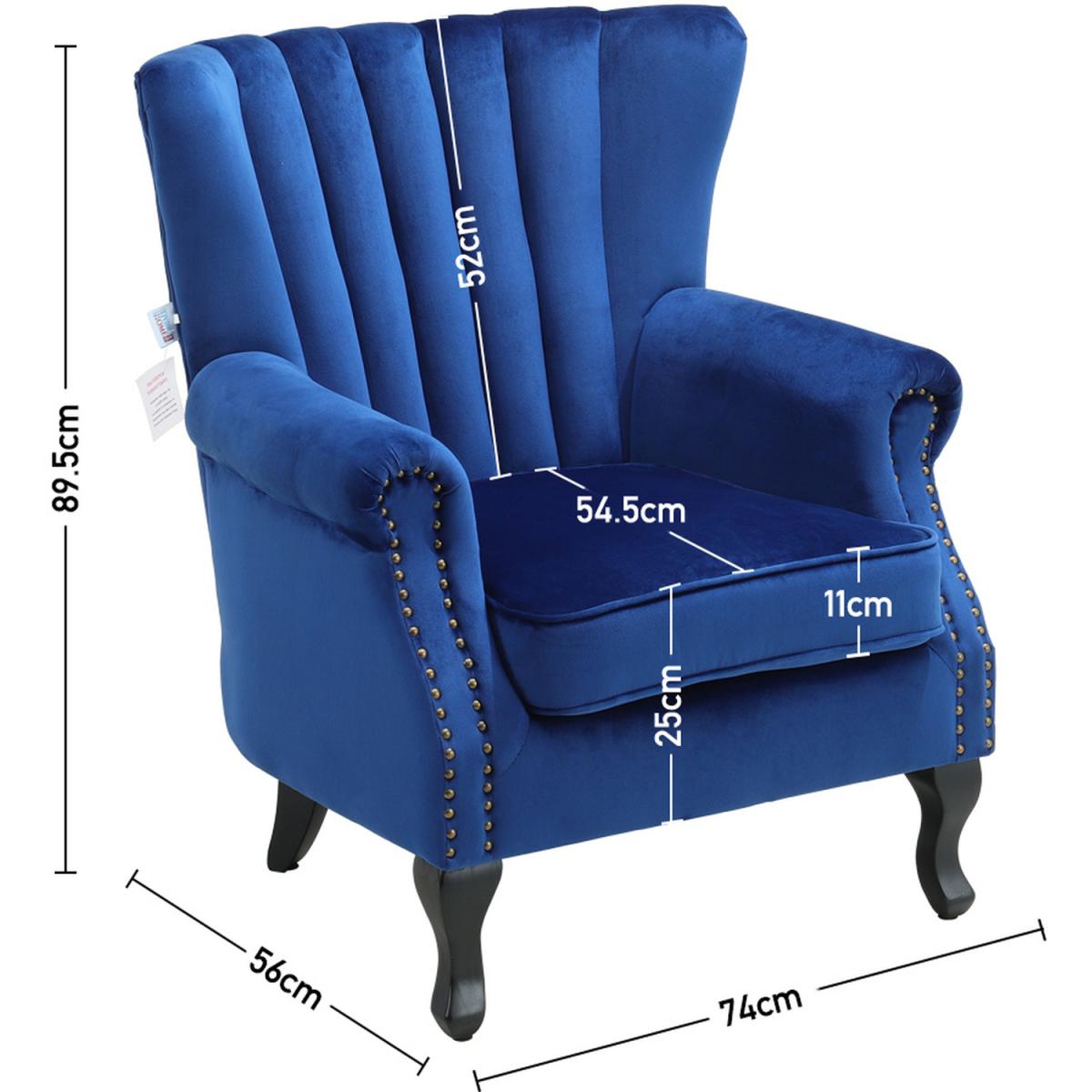 Velvet Channel Occasional Armchair Sofa Chair - Blue – image 4