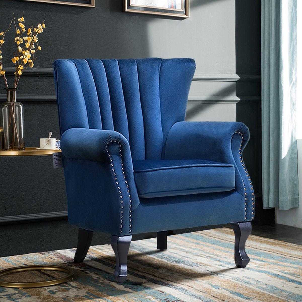 Velvet Channel Occasional Armchair Sofa Chair - Blue – image 5