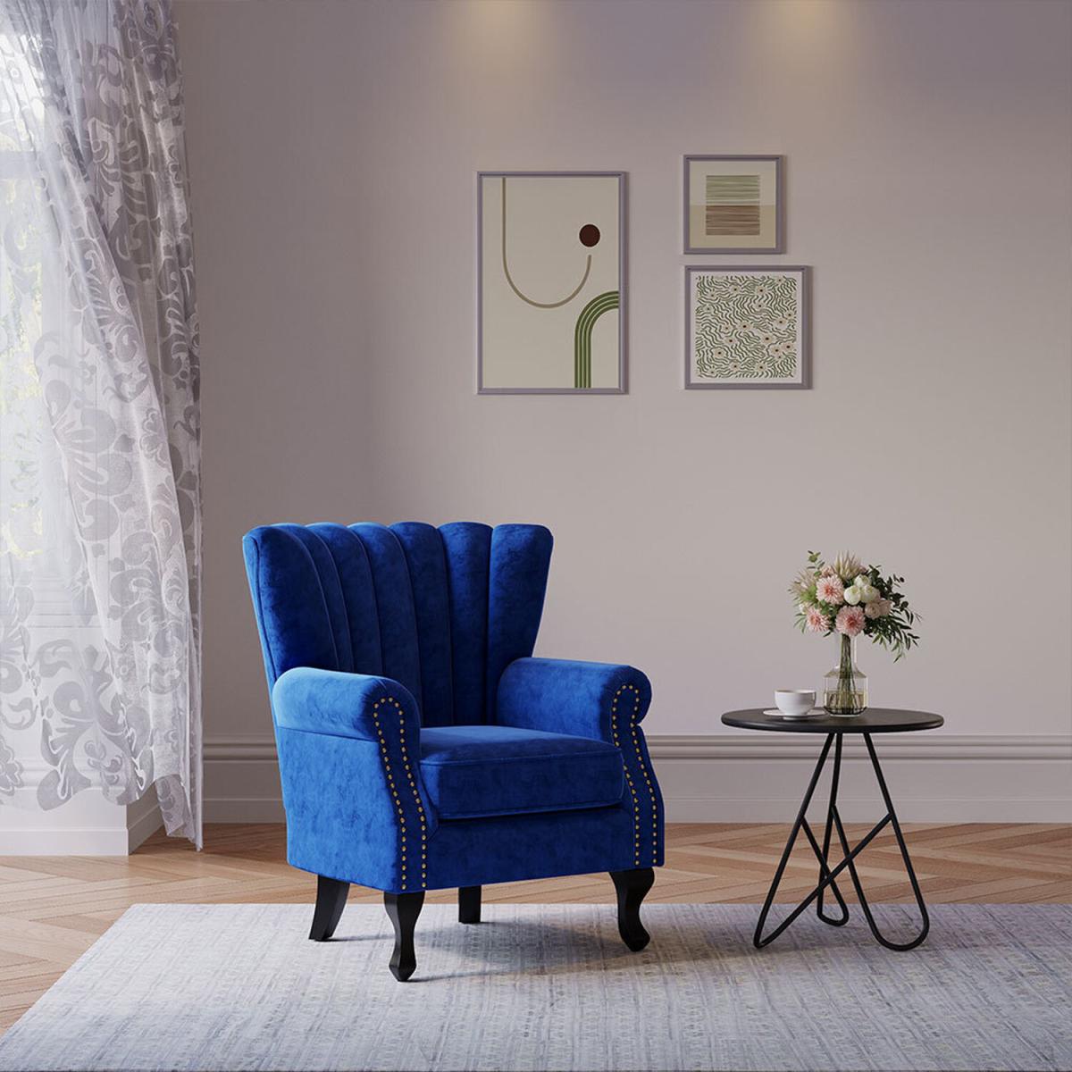 Velvet Channel Occasional Armchair Sofa Chair - Blue – image 6